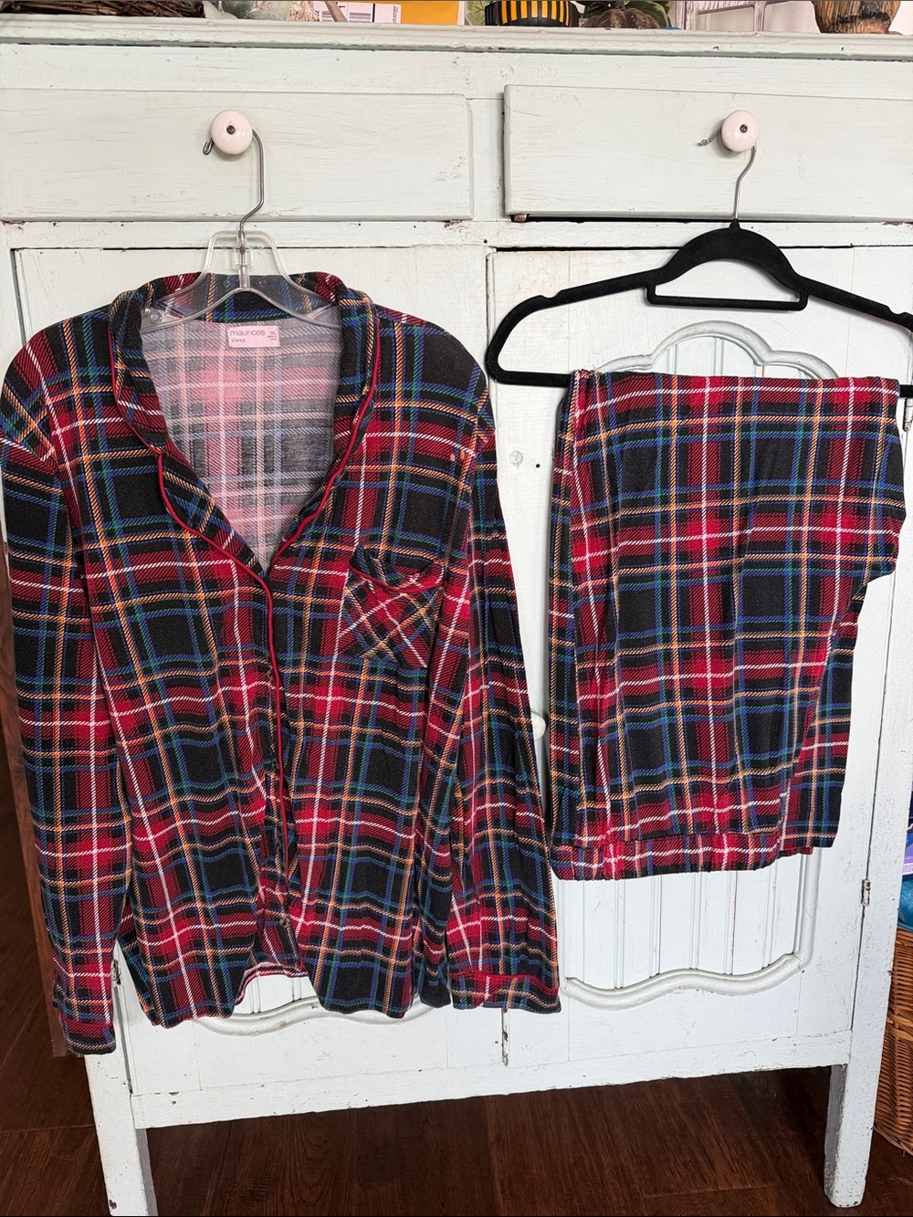 Maurices Red Plaid Pajama Set with Blue and Black Accents